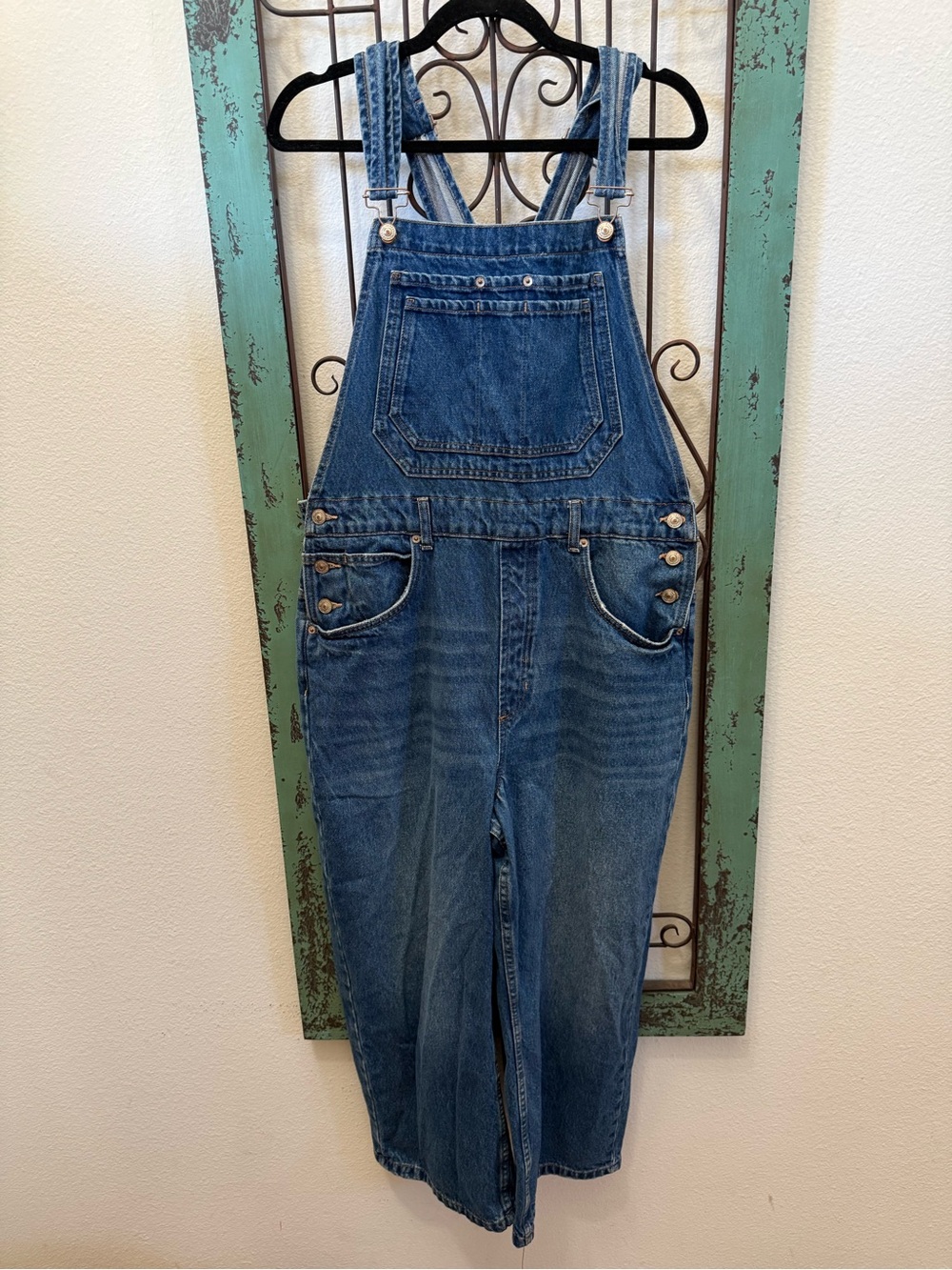 Free People We The Free Denim Overalls XL 100% Cotton Slouchy Leg - Picture 7 of 11
